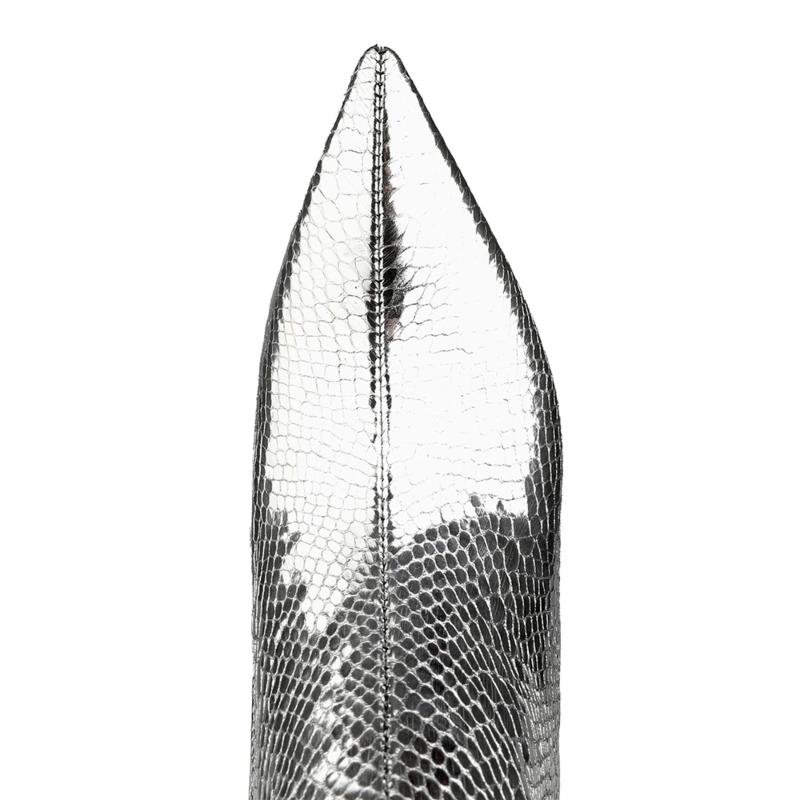 Metallic Snake Effect Slouchy Pointy Toe Knee High Boots - Image 5