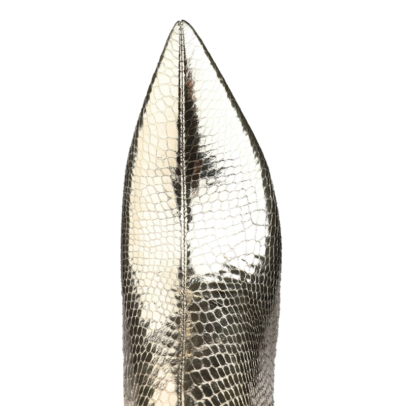 Metallic Snake Effect Slouchy Pointy Toe Knee High Boots - Image 12