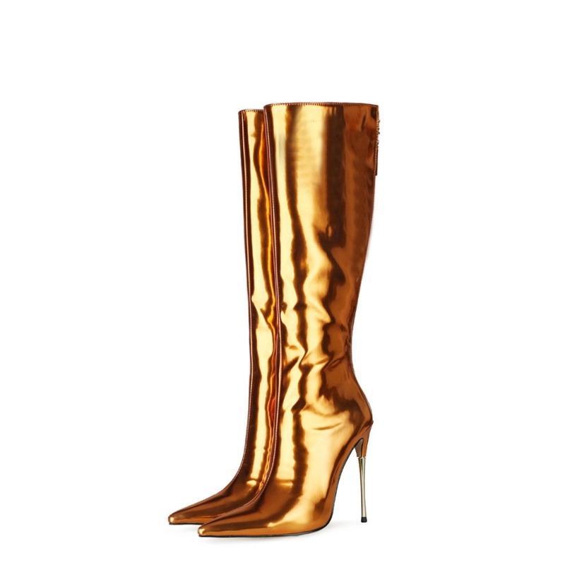 Mirror Long Knee High Boots Metallic Stiletto Heel Shiny Dress Boots 14 Mirror Long Knee High Boots Metallic Stiletto Heel Shiny Dress Boots - Image 12