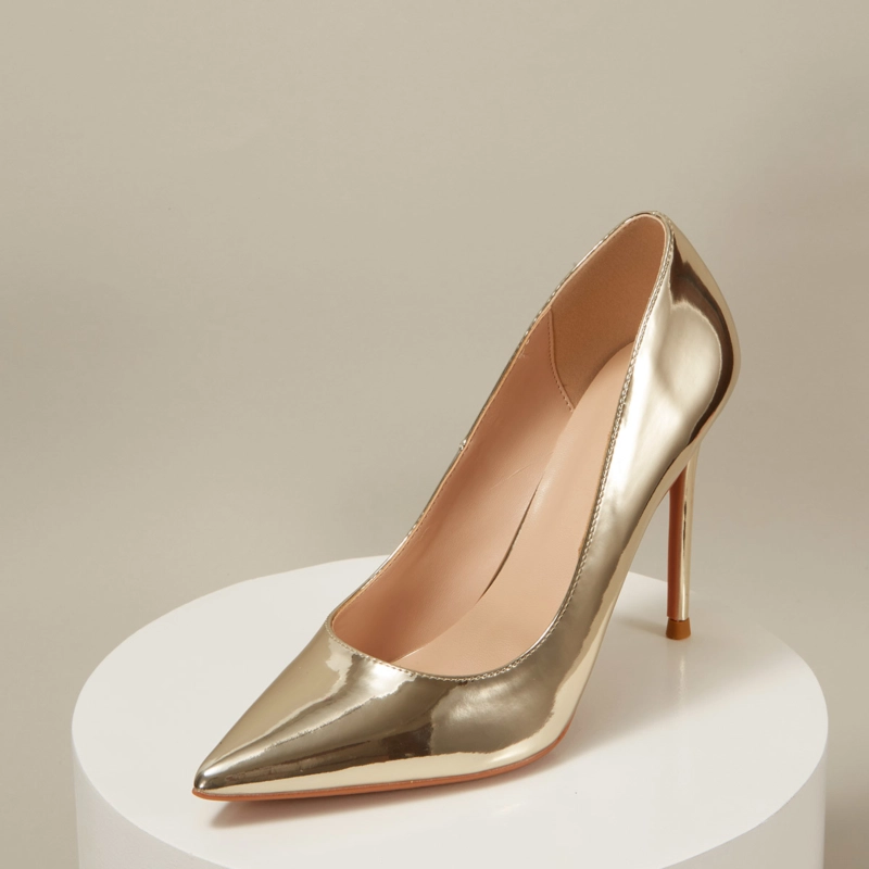 Metallic Mirrored Patent Leather Pointed Toe Stiletto Heels Office Pumps - Image 13