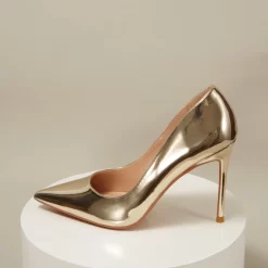 Metallic Mirrored Patent Leather Pointed Toe Stiletto Heels Office Pumps -Ladies Fashion Shoes mirrowed leather pointed toe stiletto heels office pumps golden 2 1.jpg.mst