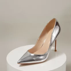 Metallic Mirrored Patent Leather Pointed Toe Stiletto Heels Office Pumps