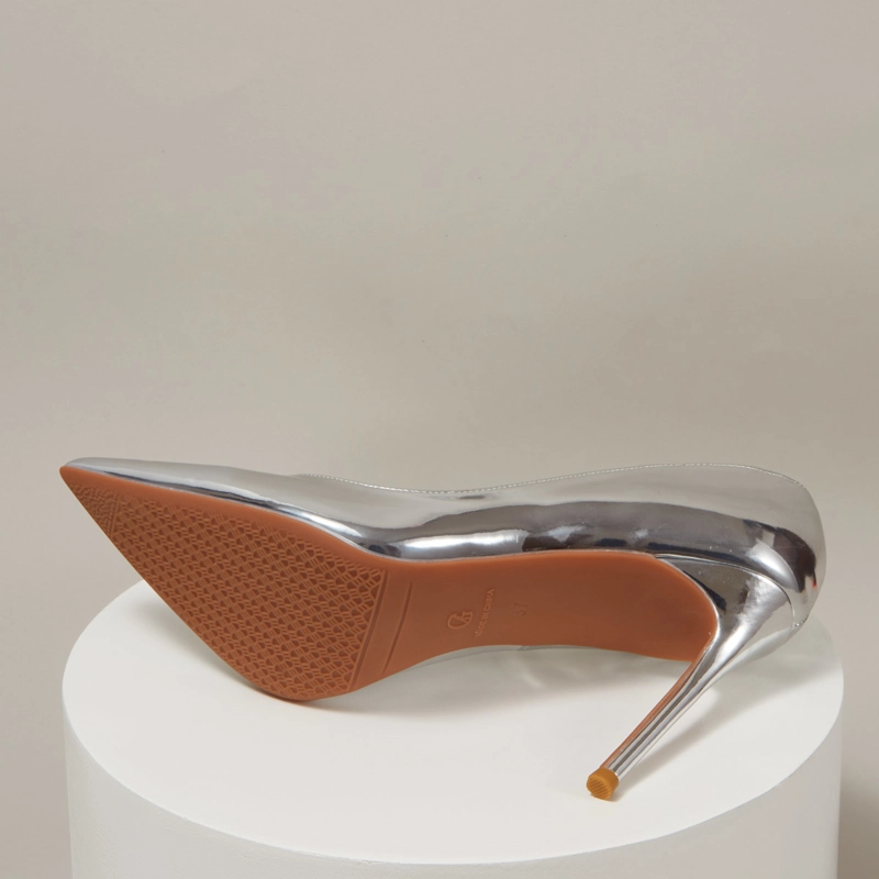 Metallic Mirrored Patent Leather Pointed Toe Stiletto Heels Office Pumps - Image 2