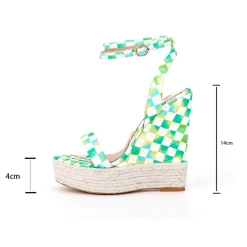Women's Plaid Printed Open Wedge Heels Platform Ankle Strap Sandals -Ladies Fashion Shoes n105 1 1.jpg.mst