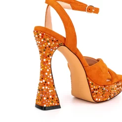 Orange Suede Rhinestone Platform Ankle Strap Spool Heel Party Sandals 13 Orange Suede Rhinestone Platform Ankle Strap Spool Heel Party Sandals -Ladies Fashion Shoes n112 5 1.jpg.mst