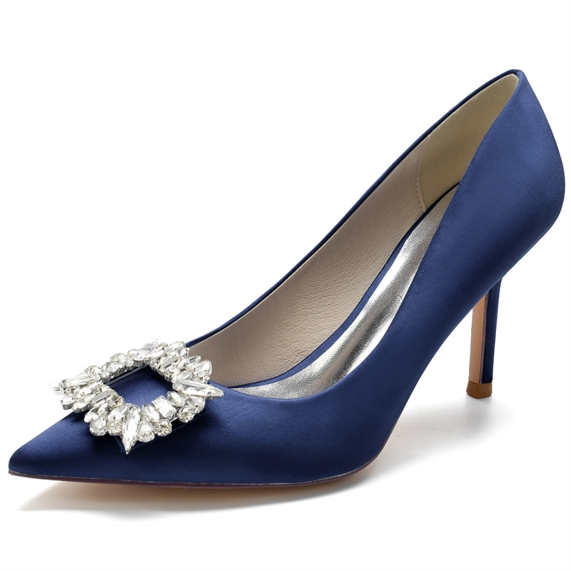 Blue Satin Wedding Shoes Pointed Toe Stiletto Heel Pumps - Image 9