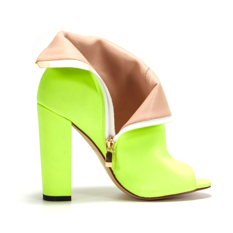 Neon Lime Green Peep Toe Heeled Ankle Boots Chunky High Heels - Image 8