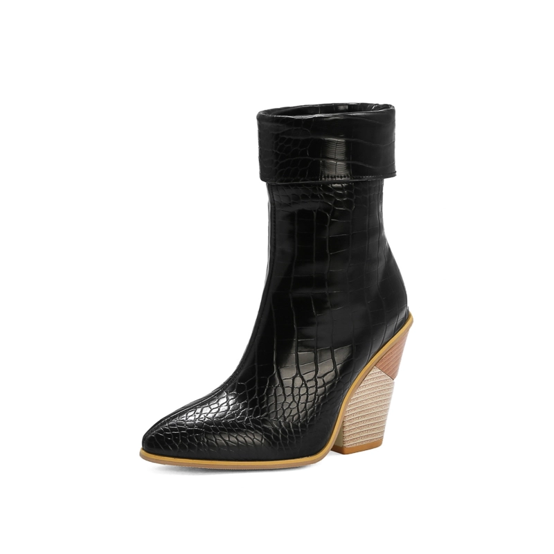 Non Slip Python Print Chuny Heel Short Ankle Boots 14 Non Slip Python Print Chuny Heel Short Ankle Boots - Image 12