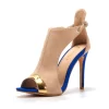 Nude&Navy Cut Out Ankle Boots Suede Sandals Open Toe High Heels