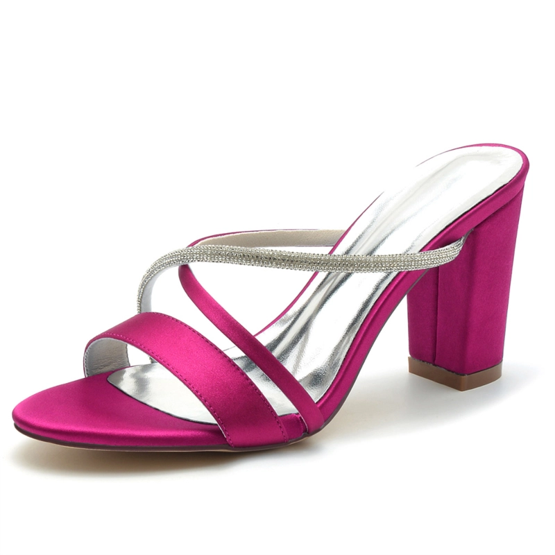 Open Toe Rhinestone Cross Strap Heel Mule Sandals 6 Open Toe Rhinestone Cross Strap Heel Mule Sandals - Image 4