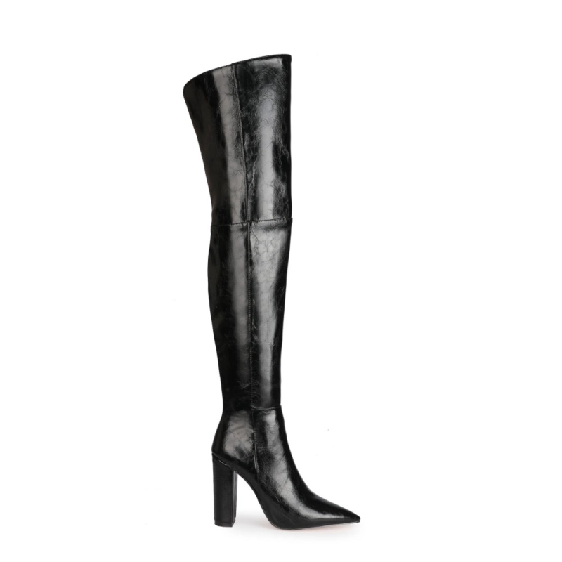 Classic Pointed Toe Block Heel Woman Thigh High Boots - Image 3