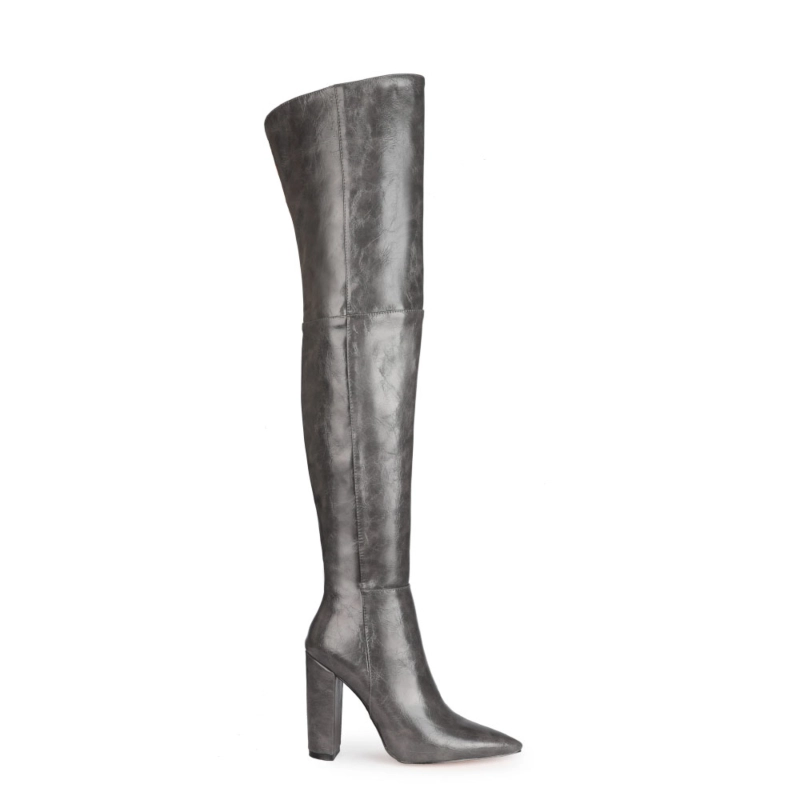 Classic Pointed Toe Block Heel Woman Thigh High Boots - Image 18