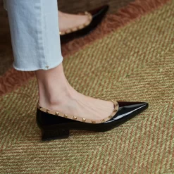 Patent Leather Pointed Toe Low Heel Studded Pumps Spring Summer Shoes -Ladies Fashion Shoes patent leather pointed toe low heel studded pumps 5 1.jpg.mst
