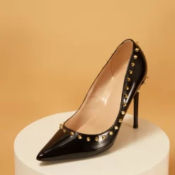 Patent Leather Rivets Stiletto Pumps Sexy Pointed Toe Work High Heels