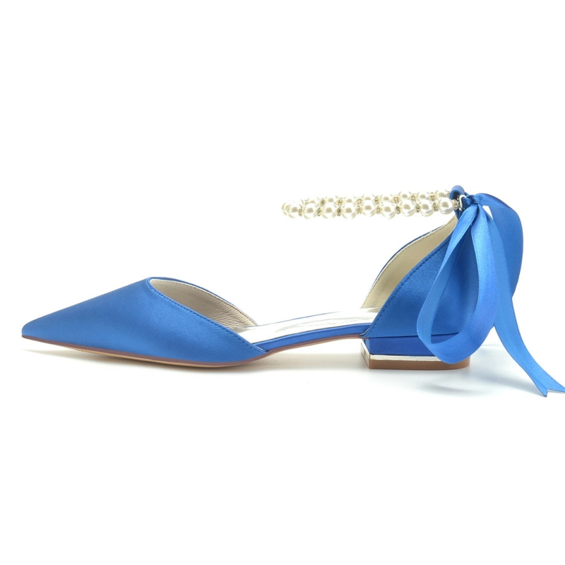 Pearl Ankle Strap Satin Flats Pointed Toe D'orsay Shoes For Work - Image 12
