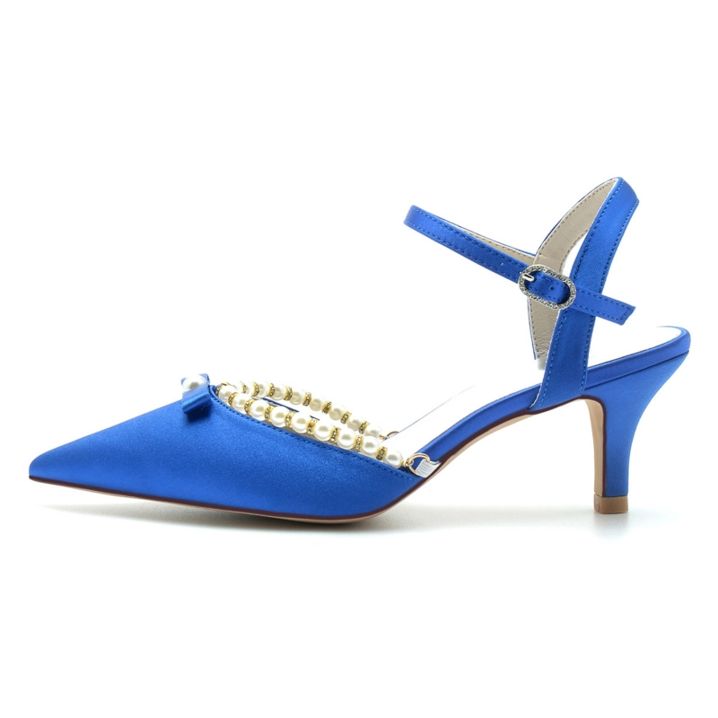 Pearl Bow Ankle Strap Low Heels Pointed Toe Comfy Pumps Shoes 4 Pearl Bow Ankle Strap Low Heels Pointed Toe Comfy Pumps Shoes - Image 2