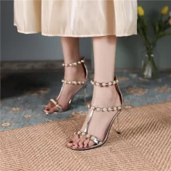 Pearl Embellished Bridal T-Strap Sandals High Heels Strappy Zip Shoes For Wedding -Ladies Fashion Shoes pearl bridal t strap sandals heels strappy zip shoes for wedding 4 1 1.jpg.mst