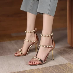 Pearl Embellished Bridal T-Strap Sandals High Heels Strappy Zip Shoes For Wedding -Ladies Fashion Shoes pearl bridal t strap sandals heels strappy zip shoes for wedding 7 1 1.jpg.mst