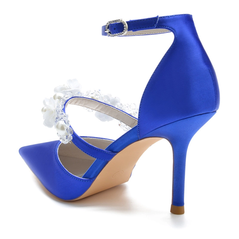 Pearl Embellished Strap D'orsay Pumps Satin Stiletto Heels For Wedding - Image 7