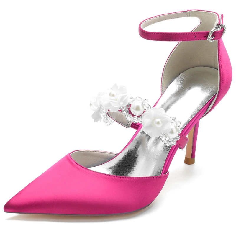 Pearl Embellished Strap D'orsay Pumps Satin Stiletto Heels For Wedding - Image 5