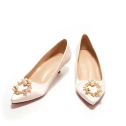 Pearl Rhinestones Decor Low Kitten Heel Wedding Shoes Pumps -Ladies Fashion Shoes pearl rhinestones decor low kitten heel wedding shoes pumps 5 1.jpg.mst