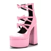 Pink Bow Platform Chunky Heel Triple Strap Pumps With Back Zipper -Ladies Fashion Shoes pink bow platform chunky heel triple strap pumps with back zipper 1 .jpg.mst