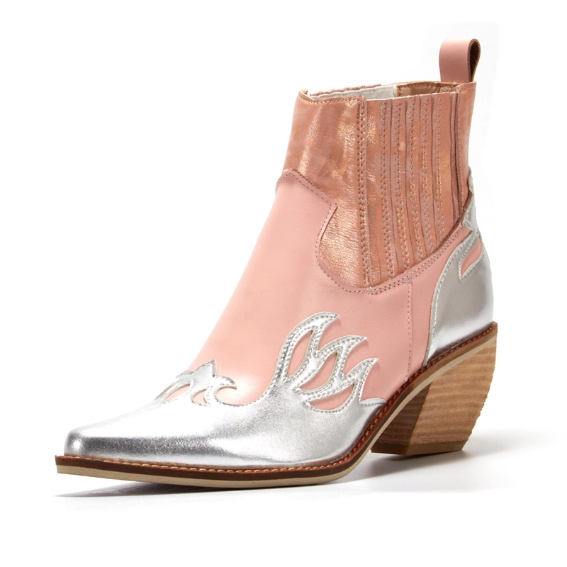 Fall Cowgirl Ankle Boots Pointed Toe Leather Western Boot Mid Heels - Image 4