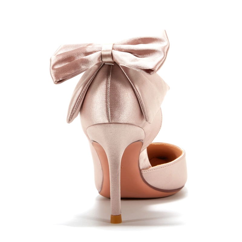Satin Bow Back Pumps D'orsay Stiletto Heels Bridal Shoes For Wedding - Image 6