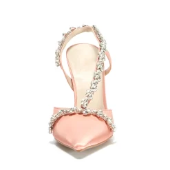 Wedding Satin Crystal Cross Strap Heeled Sandals Closed Toe Bridal Slingback Shoes -Ladies Fashion Shoes pink wedding satin crystal cross strap heeled sandals slingback shoes 2 .jpg.mst