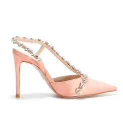 Wedding Satin Crystal Cross Strap Heeled Sandals Closed Toe Bridal Slingback Shoes -Ladies Fashion Shoes pink wedding satin crystal cross strap heeled sandals slingback shoes 3 .jpg.mst