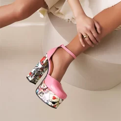 Platform Ankle Strap Block Heels Color-Block Heeled Buckle Graffiti Shoes -Ladies Fashion Shoes platform ankle strap block heels color block heeled buckle graffiti shoes 10 1 1.jpg.mst