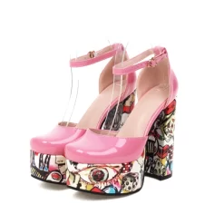 Platform Ankle Strap Block Heels Color-Block Heeled Buckle Graffiti Shoes -Ladies Fashion Shoes platform ankle strap block heels color block heeled buckle graffiti shoes 33 1 1.jpg.mst