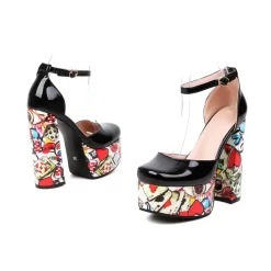 Platform Ankle Strap Block Heels Color-Block Heeled Buckle Graffiti Shoes -Ladies Fashion Shoes platform ankle strap block heels color block heeled buckle graffiti shoes 41 1 1.jpg.mst