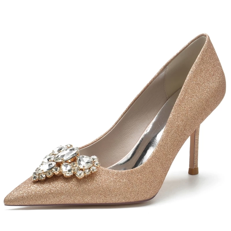 Pointed Toe Glitter Heel Pumps Rhinestone Party Shoes 3 Pointed Toe Glitter Heel Pumps Rhinestone Party Shoes