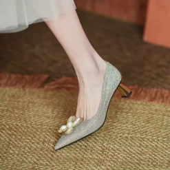 Pointed Toe Metal Low Heel Pearls Flower Buckle Bridal Shoes -Ladies Fashion Shoes pointed toe metal low heel pearls flower buckle bridal shoes 25 2.jpg.mst