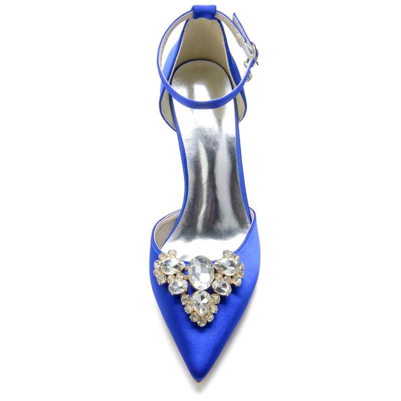 Pointed Toe Stiletto Rhinestone Ankle Strap Heels Pumps For Wedding - Image 10