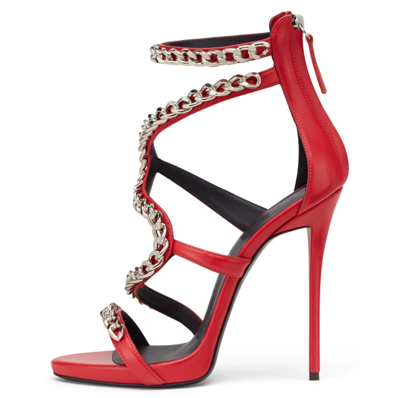 Punk Chain Wrap Sandals High Heels With Back Zipper - Image 2