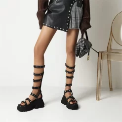 Punk Rivet Platform Strappy Gladiator Sandals With Zipper&Chunky Heel -Ladies Fashion Shoes punk rivet platform gladiator sandals with zipper chunky heel 5 1.jpg.mst