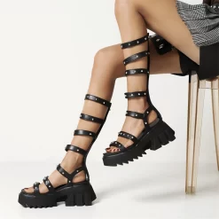 Punk Rivet Platform Strappy Gladiator Sandals With Zipper&Chunky Heel -Ladies Fashion Shoes punk rivet platform gladiator sandals with zipper chunky heel 8 1.jpg.mst