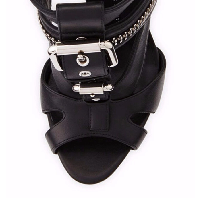 Punk Zipper T-Strap Buckle Sandals Stiletto Heels With Peep Toe 6 Punk Zipper T-Strap Buckle Sandals Stiletto Heels With Peep Toe - Image 4