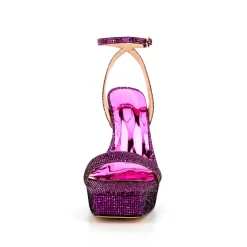Glitter Spool Heel Platform Sandals Square Toe Ankle Strap High Heels -Ladies Fashion Shoes purple glitter spool heel platform sandals square toe ankle strap high heels 3 1.jpg.mst