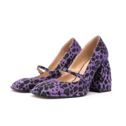 Leopard Print Chunky Heel Mary Jane Pumps Square Toe Faux Fur Dress Shoes