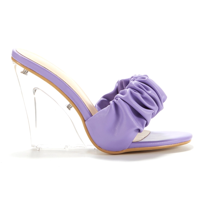 Purple Puffy Transparent Sandals Clear Wedge High Heel Mules - Image 9