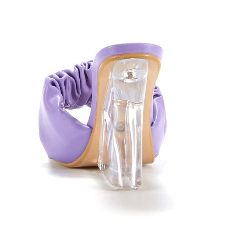 Purple Puffy Transparent Sandals Clear Wedge High Heel Mules - Image 10