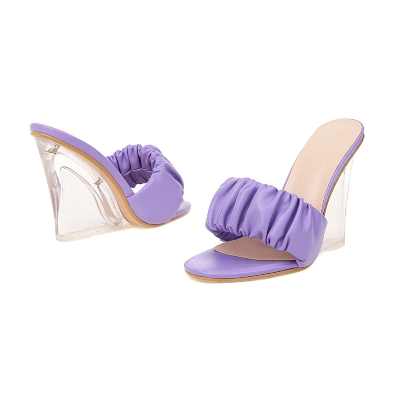 Purple Puffy Transparent Sandals Clear Wedge High Heel Mules - Image 11