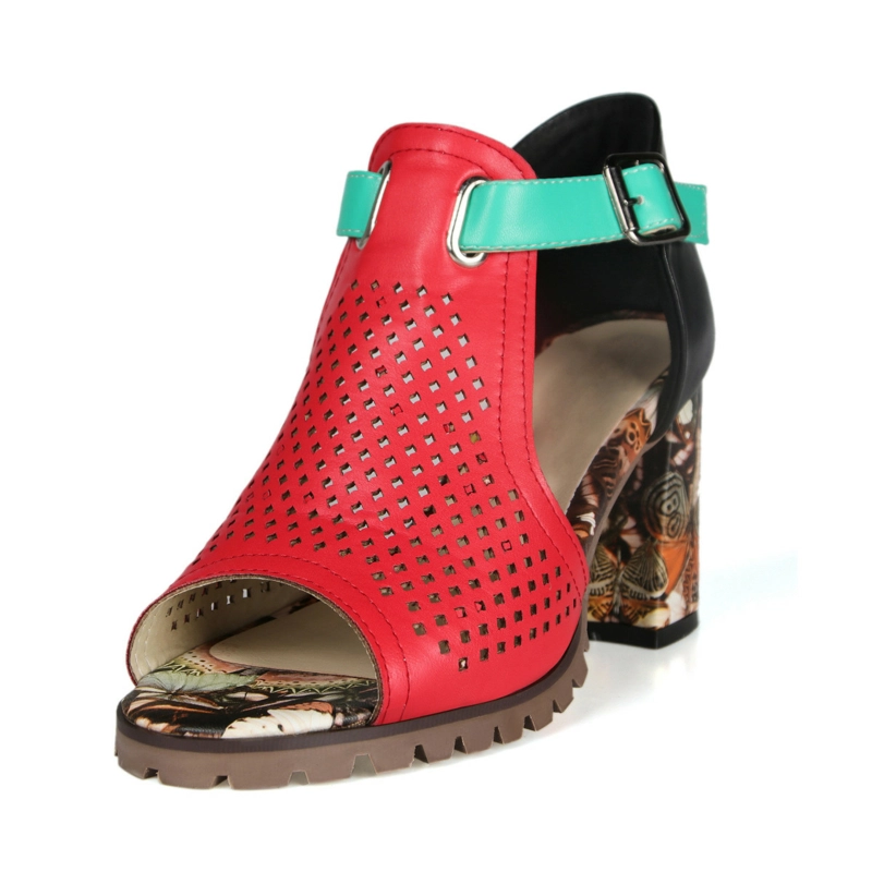 Red And Black Cut Out Sandals Patterned Chunky Heel Sandals 6 Red And Black Cut Out Sandals Patterned Chunky Heel Sandals - Image 4