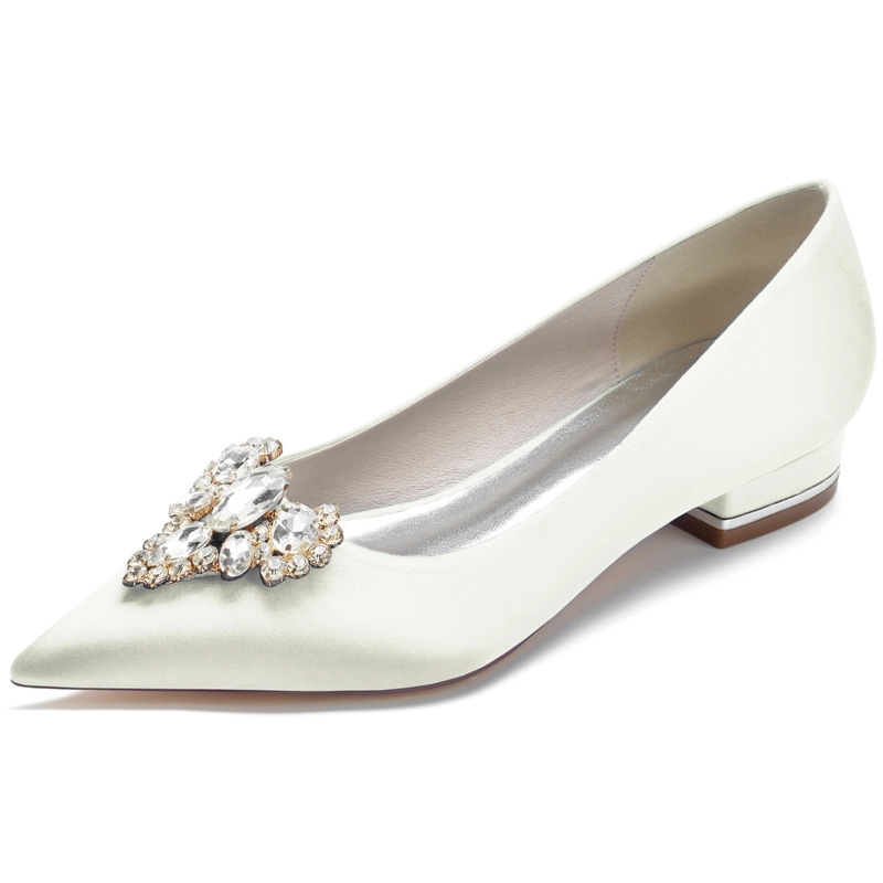 Rhinestone Embellished Satin Flats Pointed Toe Flat Shoes For Dance - Image 7