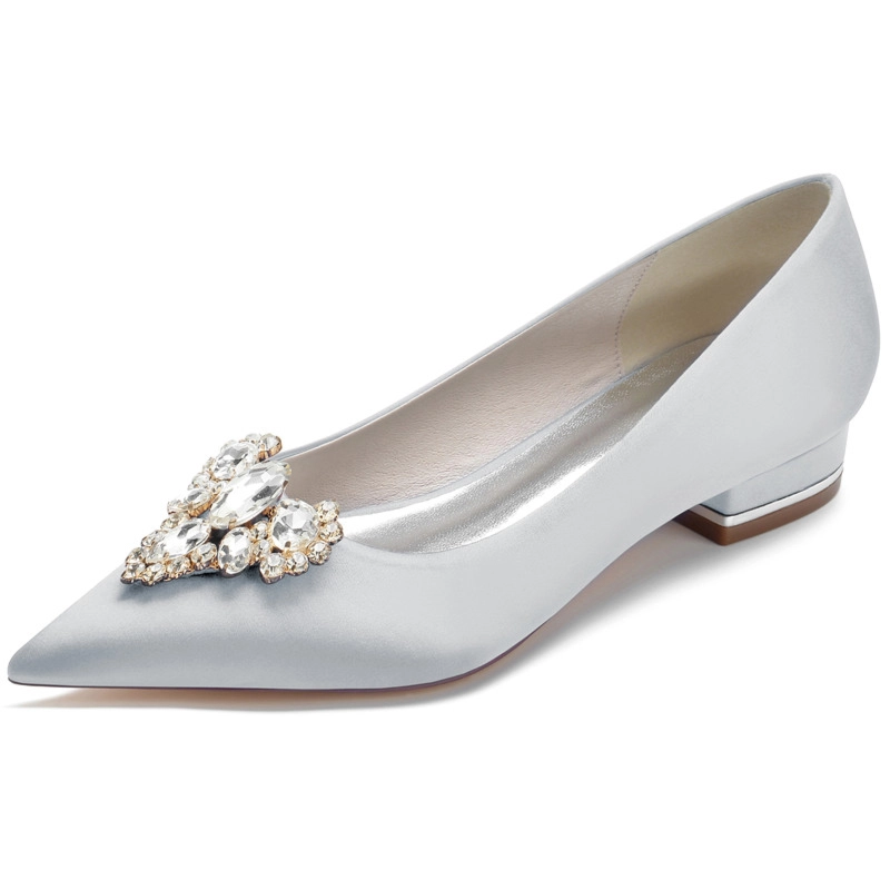 Rhinestone Embellished Satin Flats Pointed Toe Flat Shoes For Dance - Image 6
