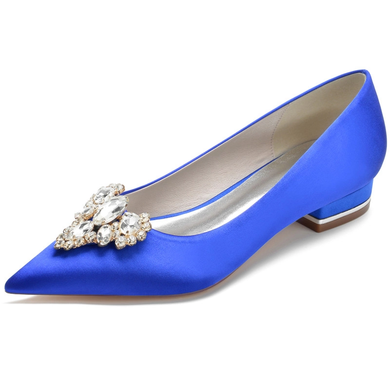 Rhinestone Embellished Satin Flats Pointed Toe Flat Shoes For Dance