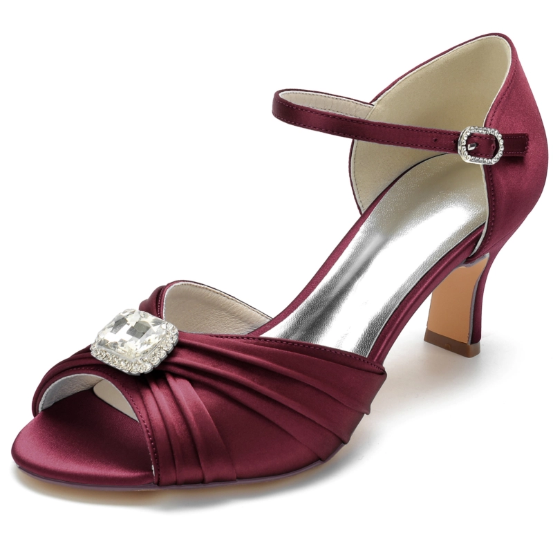 Rhinestone Low Heel Ankle Starp Satin Party Sandals 8 Rhinestone Low Heel Ankle Starp Satin Party Sandals - Image 6